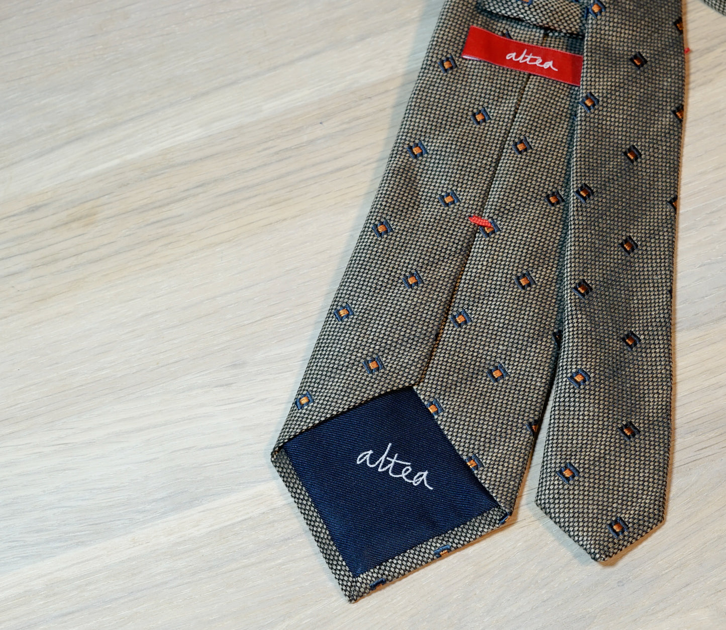 Altea-brown-navy-check-linen-cotton-silk-tie-back