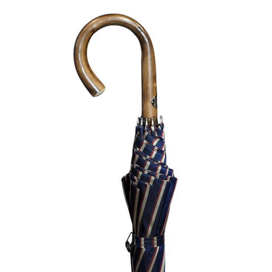 Multistripe Chestnut Wooden Stick Umbrella - The Bespoke Shop