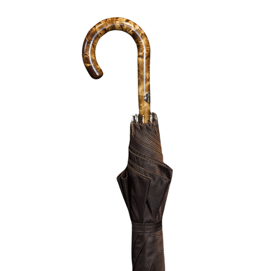 Brown Prince of Wales Pattern Hickory Wooden Stick Umbrella - The Bespoke Shop