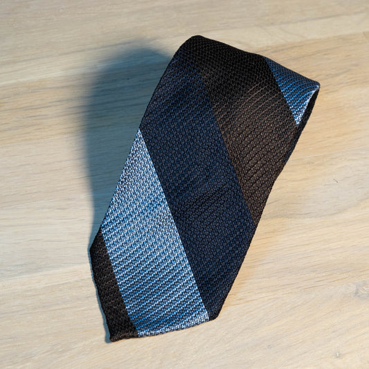 Brown Block Stripe Grenadine Garza Grossa Silk Tie - The Bespoke Shop
