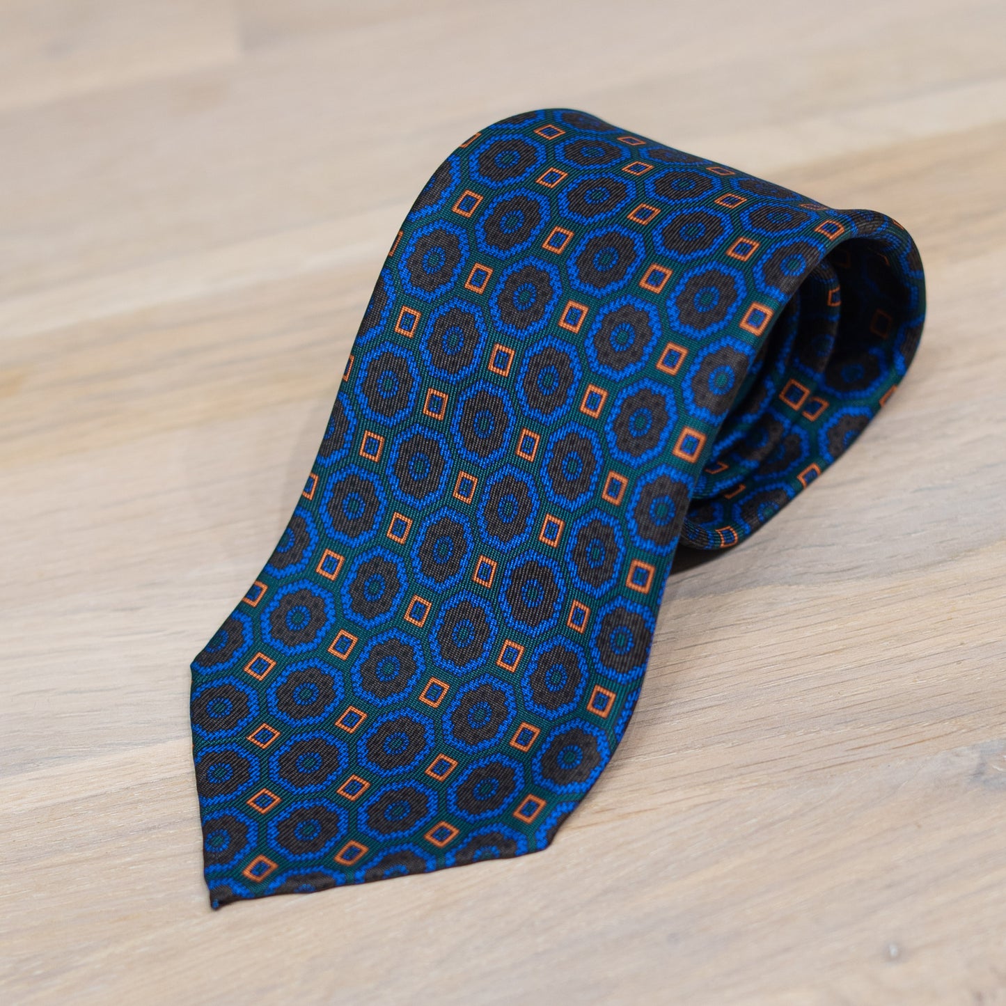 Green/Blue Medallion Madder Silk Tie Untipped - The Bespoke Shop