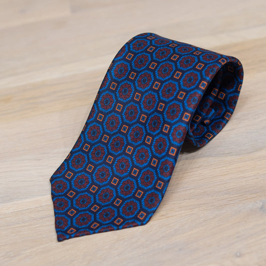 Navy/Burgundy Medallion Madder Silk Tie Untipped - The Bespoke Shop