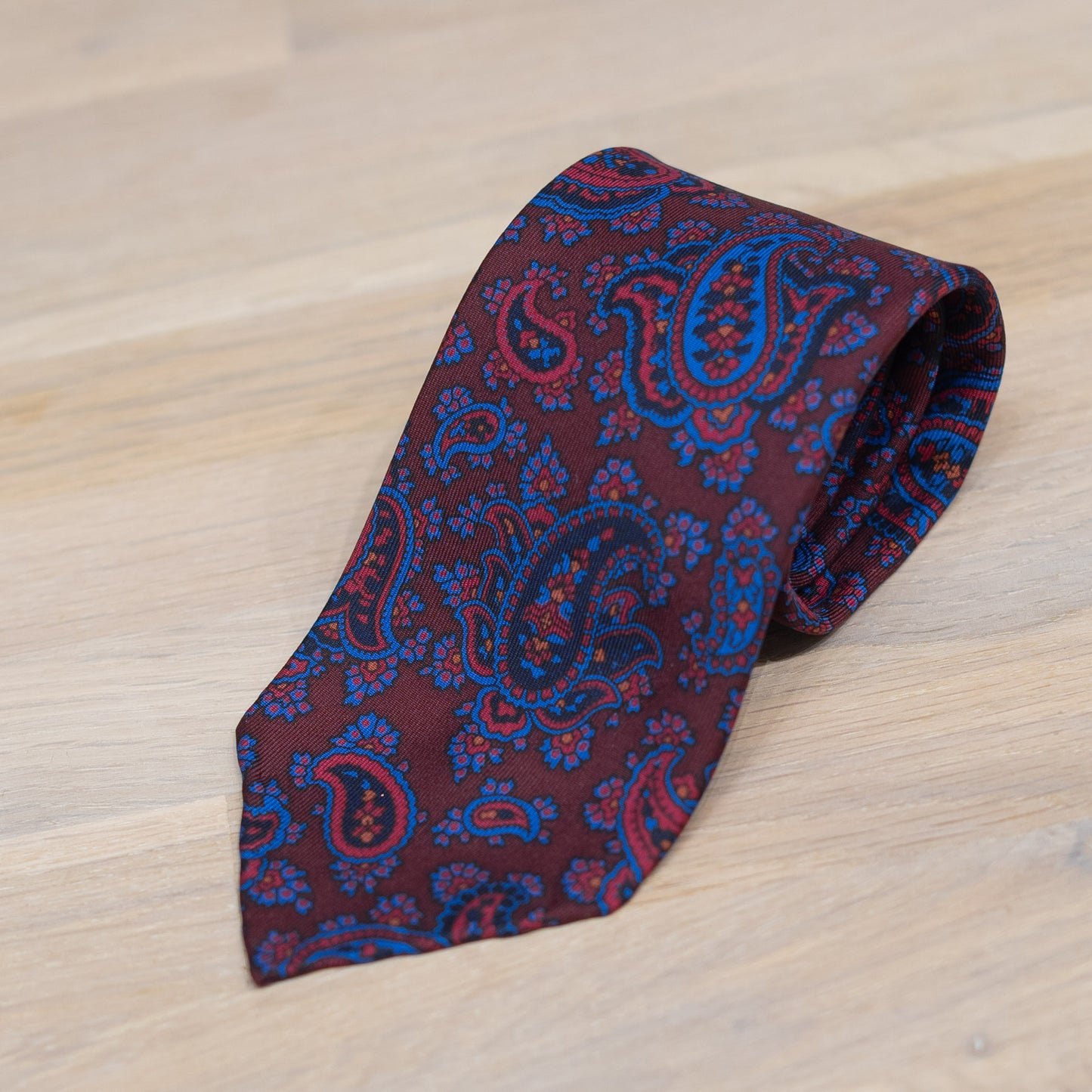 Brown/Blue Paisley Madder Silk Tie Untipped - The Bespoke Shop
