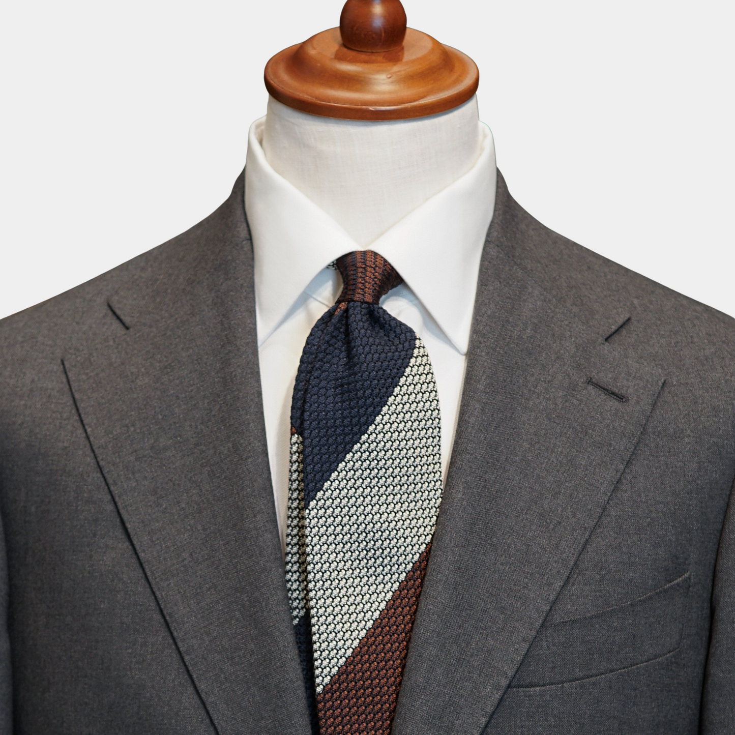 Brown Block Stripe Grenadine Garza Grossa Silk Tie - The Bespoke Shop