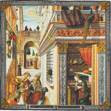 Load image into Gallery viewer, Silk Pocket Square - The Annunciation, with Saint Emidius - The Bespoke Shop
