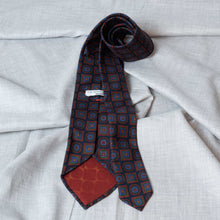 Load image into Gallery viewer, Navy/Red Medallion Ancient Madder Silk Tie Untipped - The Bespoke Shop 
