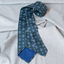 Load image into Gallery viewer, Green/Navy Medallion Madder Silk Tie Untipped - The Bespoke Shop 
