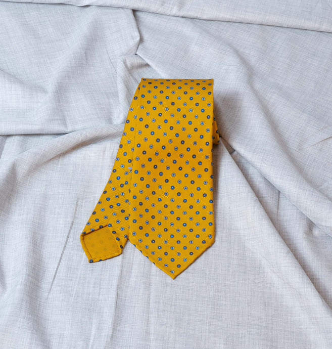 Yellow Medallion Madder Silk Tie Untipped - The Bespoke Shop 