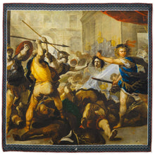 Load image into Gallery viewer, Silk Pocket Square - Perseus turning Phineas and his Followers to Stone - The Bespoke Shop
