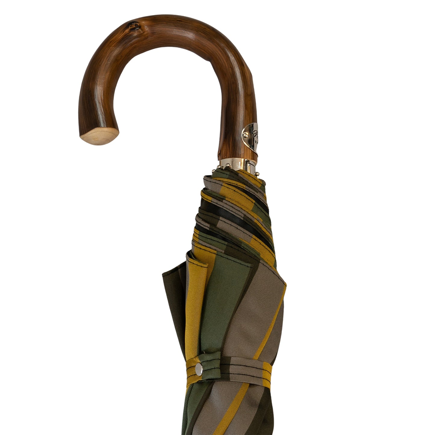 Chestnut Handle Folded Umbrella -Multicoloured stripes - The Bespoke Shop