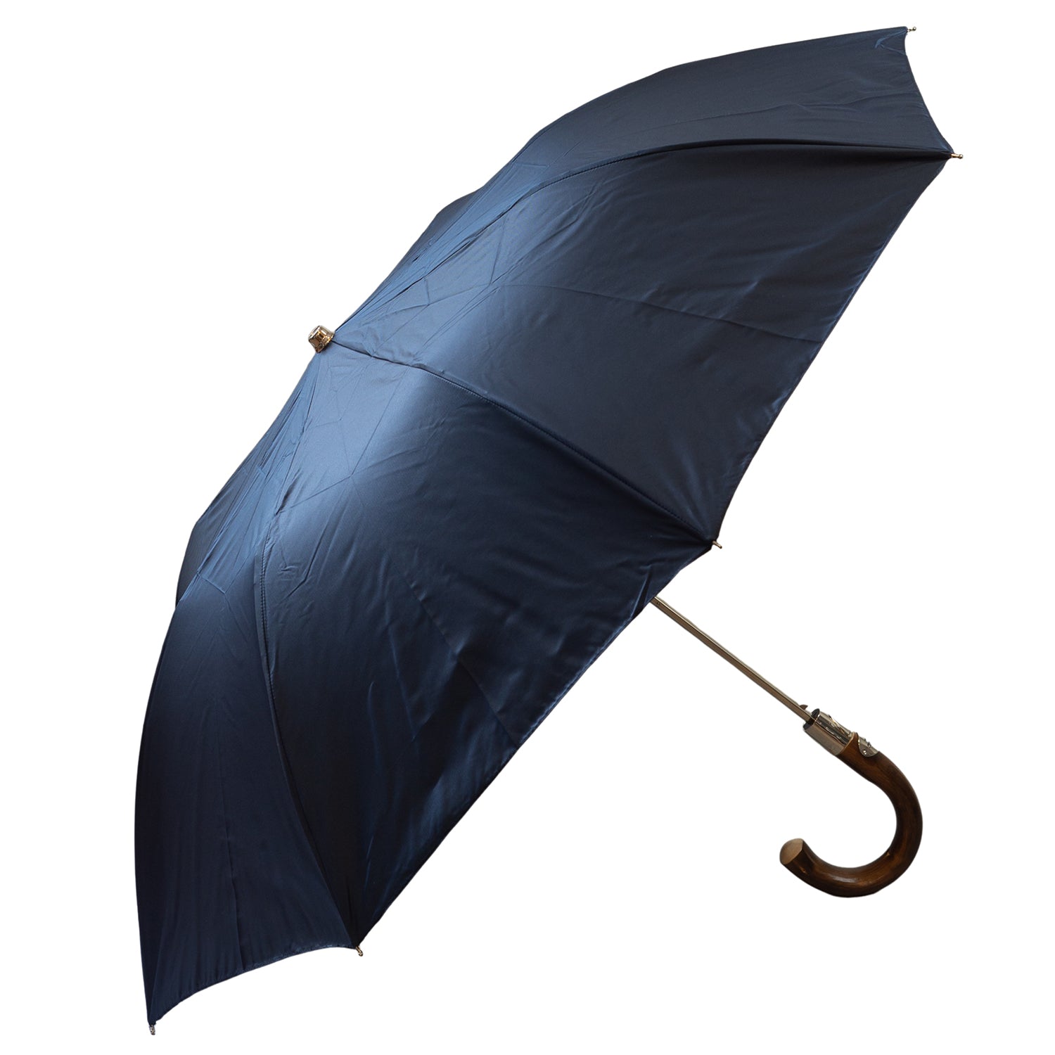 Chestnut Handle Folded Umbrella - Navy Blue - The Bespoke Shop