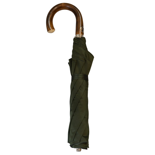 Chestnut Handle Folded Umbrella - Forest Green - The Bespoke Shop