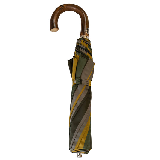 Chestnut Handle Folded Umbrella -Multicoloured stripes - The Bespoke Shop