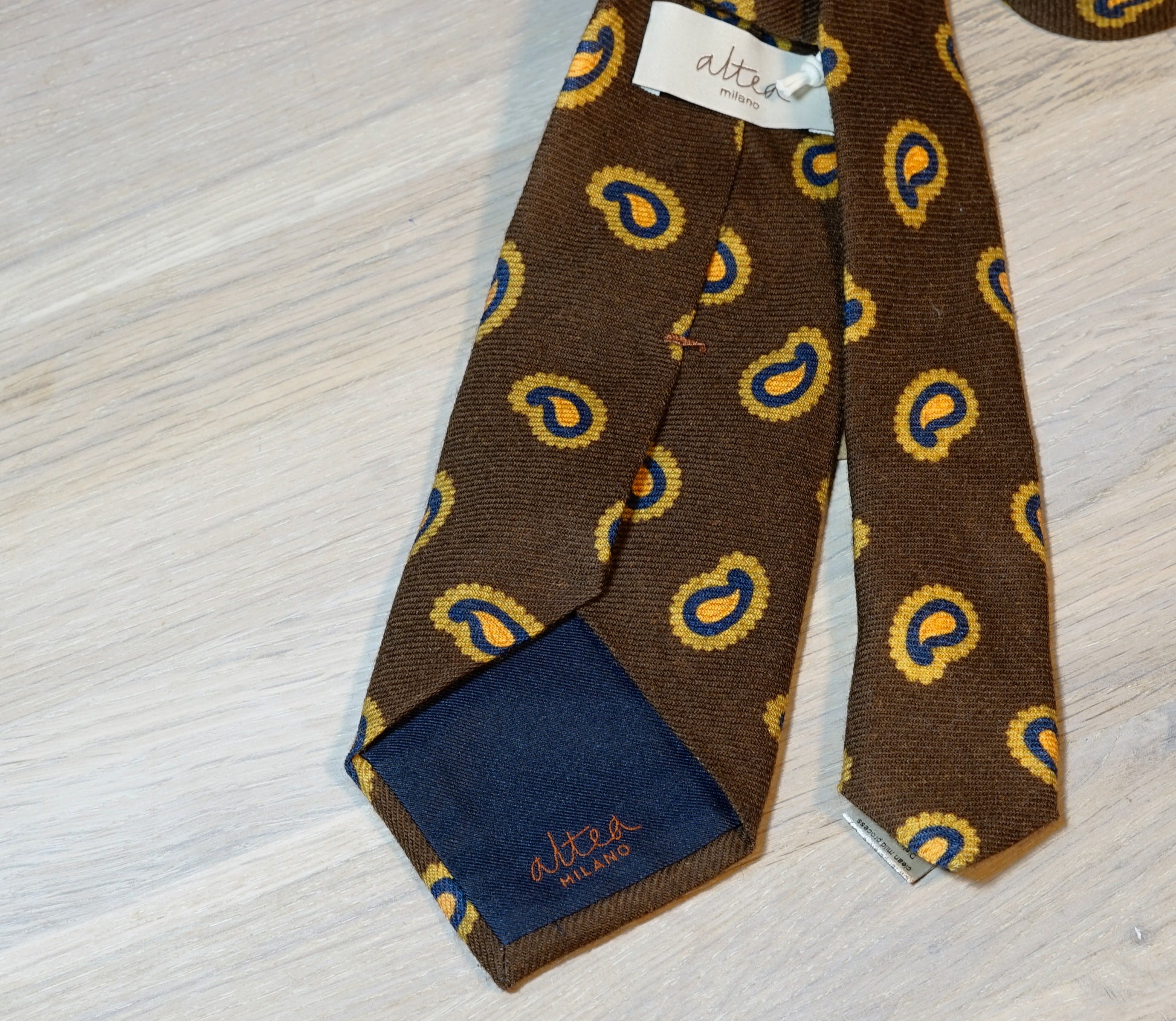 Altea Brown/Yellow/Navy Paisley Wool tie - The Bespoke Shop 