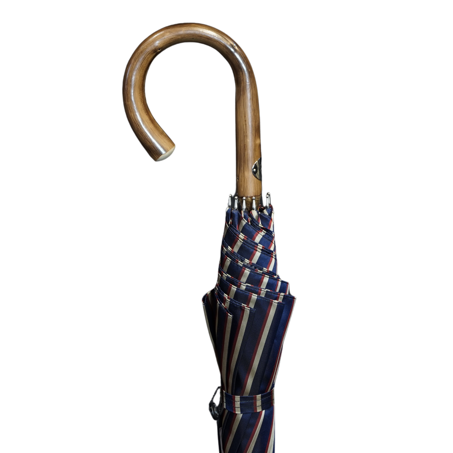 Multistripe Chestnut Wooden Stick Umbrella - The Bespoke Shop 