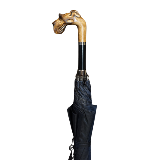 Hand Carved Schnauzer Navy Umbrella - The Bespoke Shop 