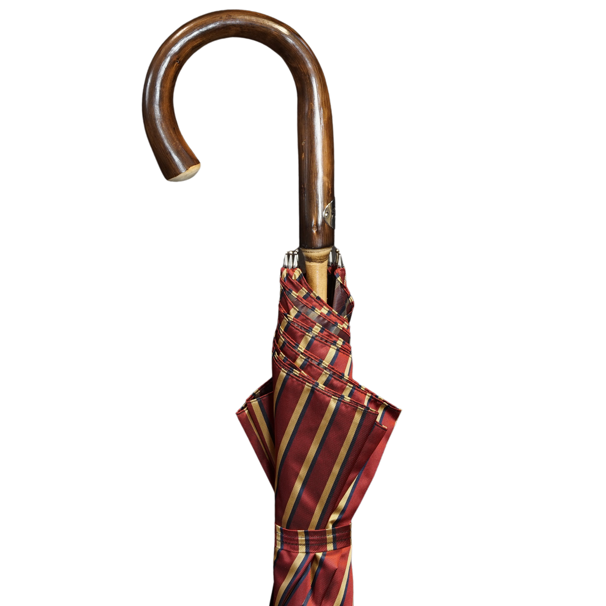 Red multistripe Chestnut Wooden Stick Umbrella - The Bespoke Shop 