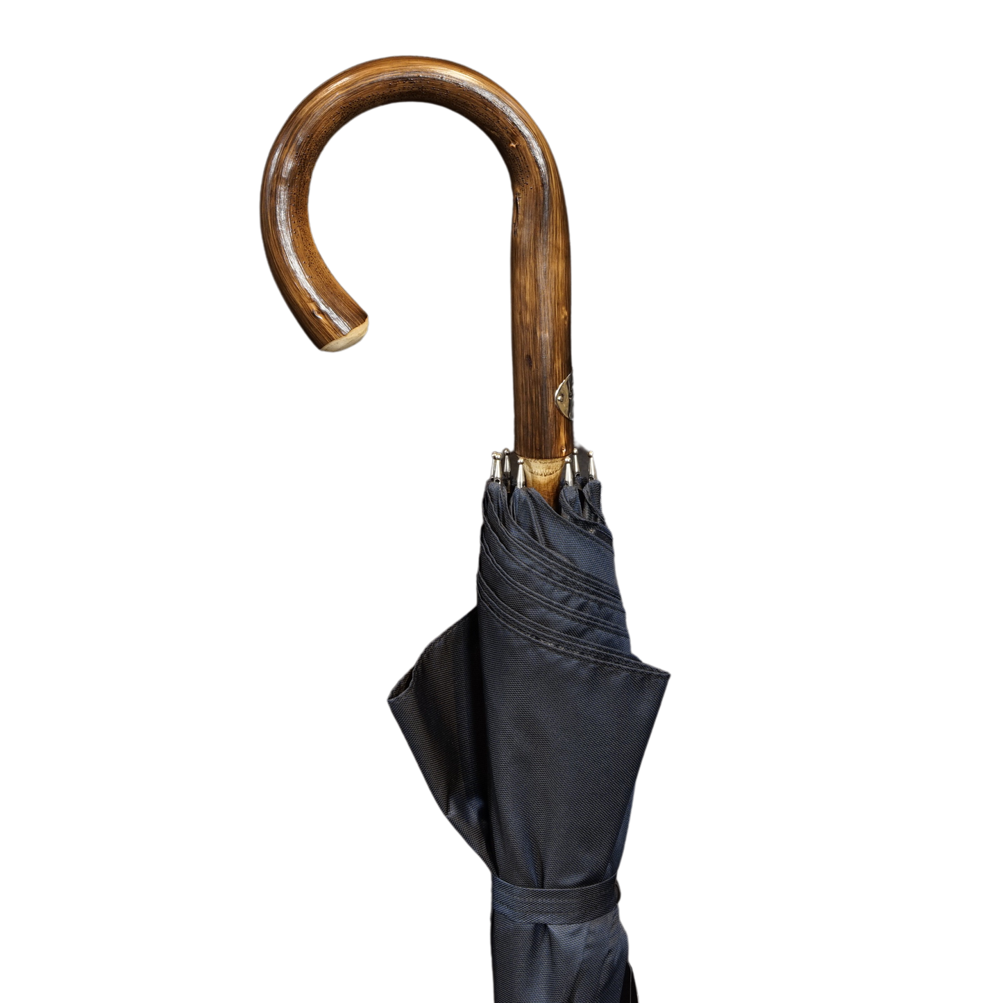 Navy Chestnut Wooden Stick Umbrella - The Bespoke Shop 
