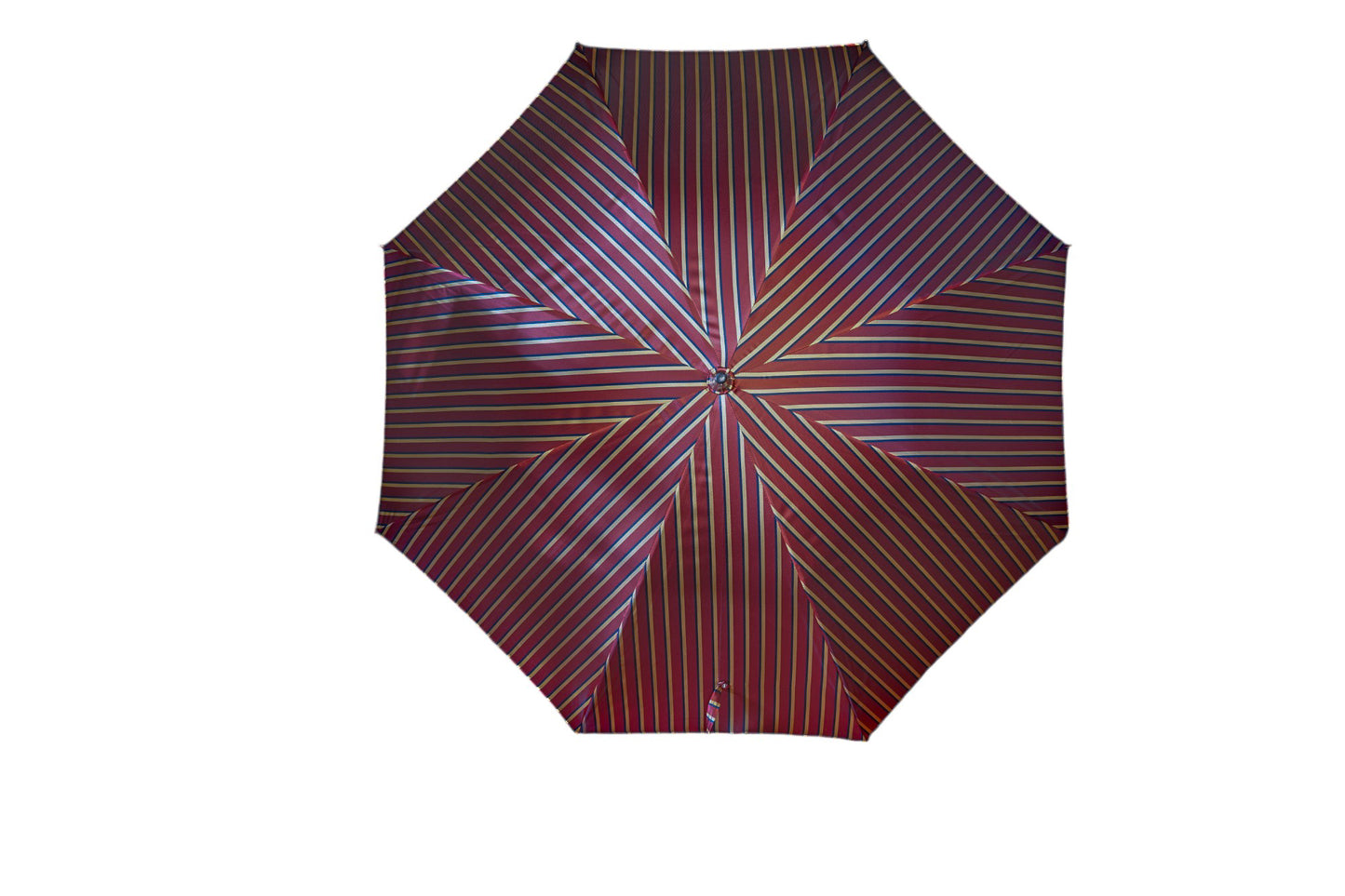 Red multistripe Chestnut Wooden Stick Umbrella - The Bespoke Shop 