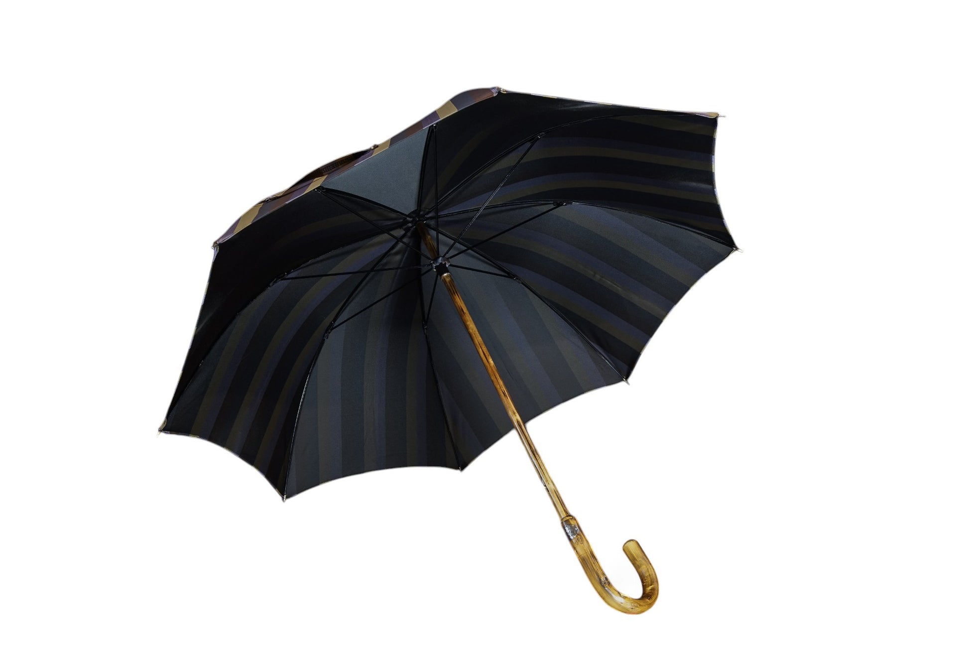Multistripe Solid Chestnut Wooden Stick Umbrella - The Bespoke Shop 