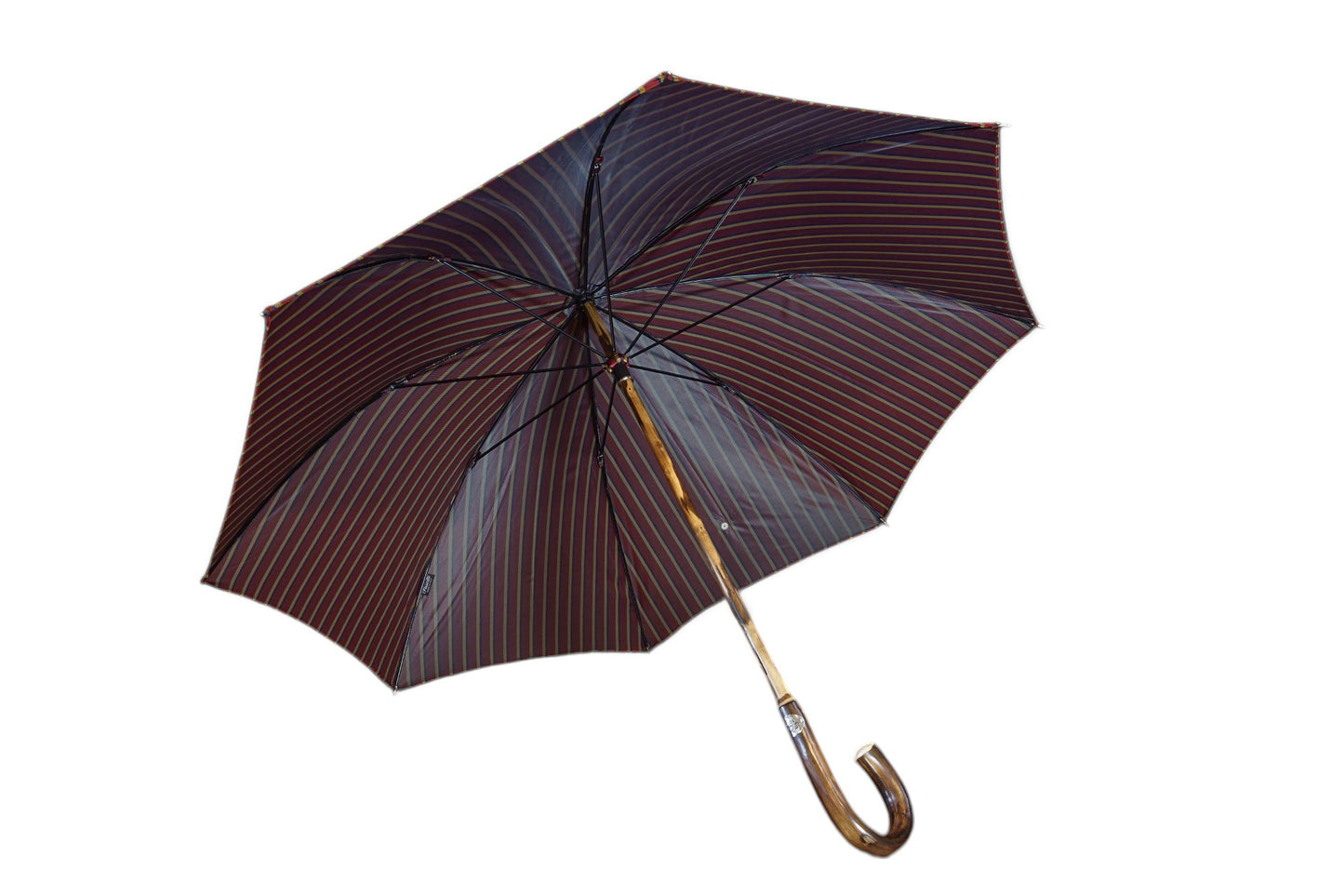 Red multistripe Chestnut Wooden Stick Umbrella - The Bespoke Shop 