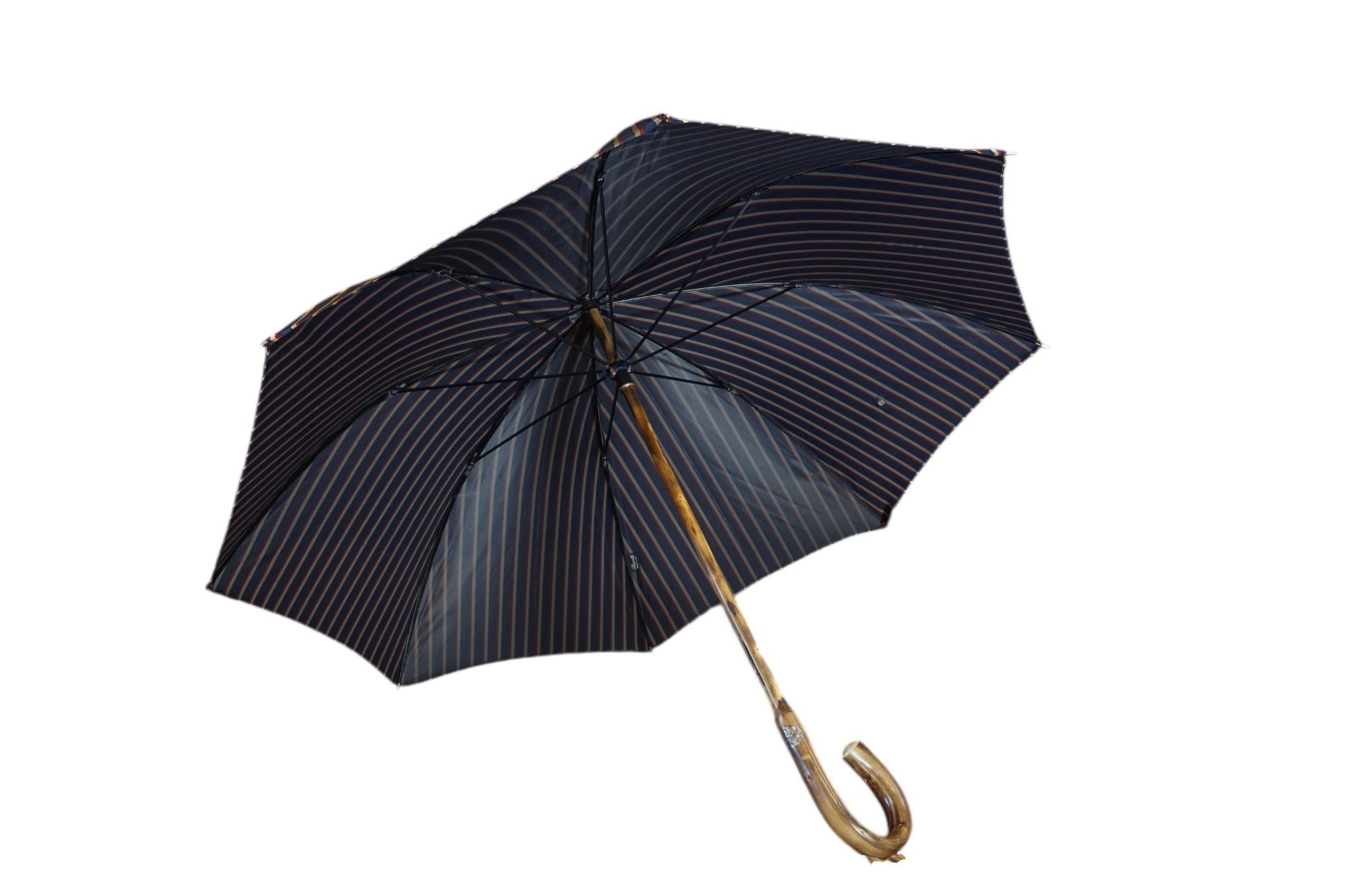 Multistripe Chestnut Wooden Stick Umbrella - The Bespoke Shop 