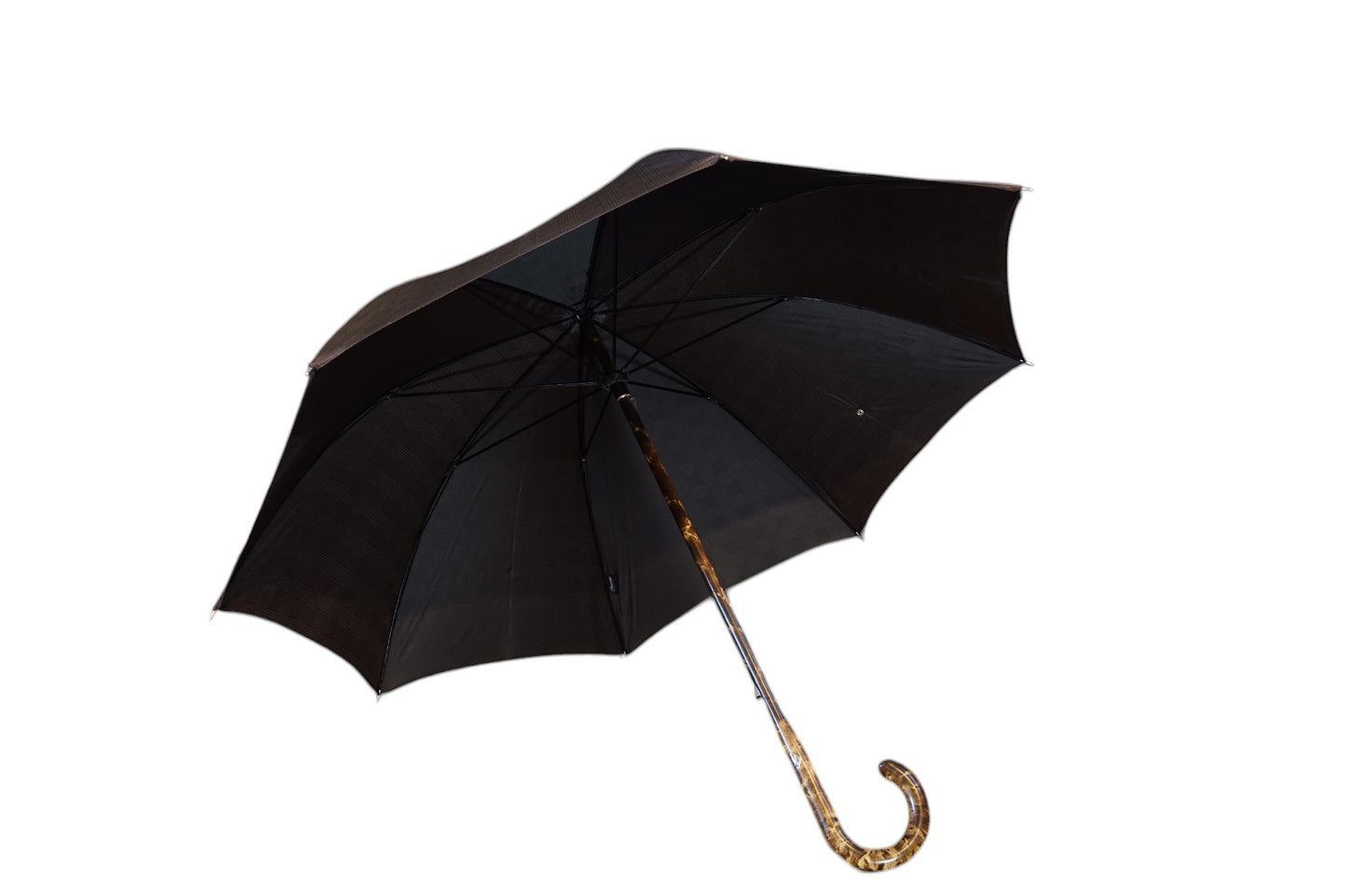 Brown Prince of Wales Pattern Hickory Wooden Stick Umbrella - The Bespoke Shop 