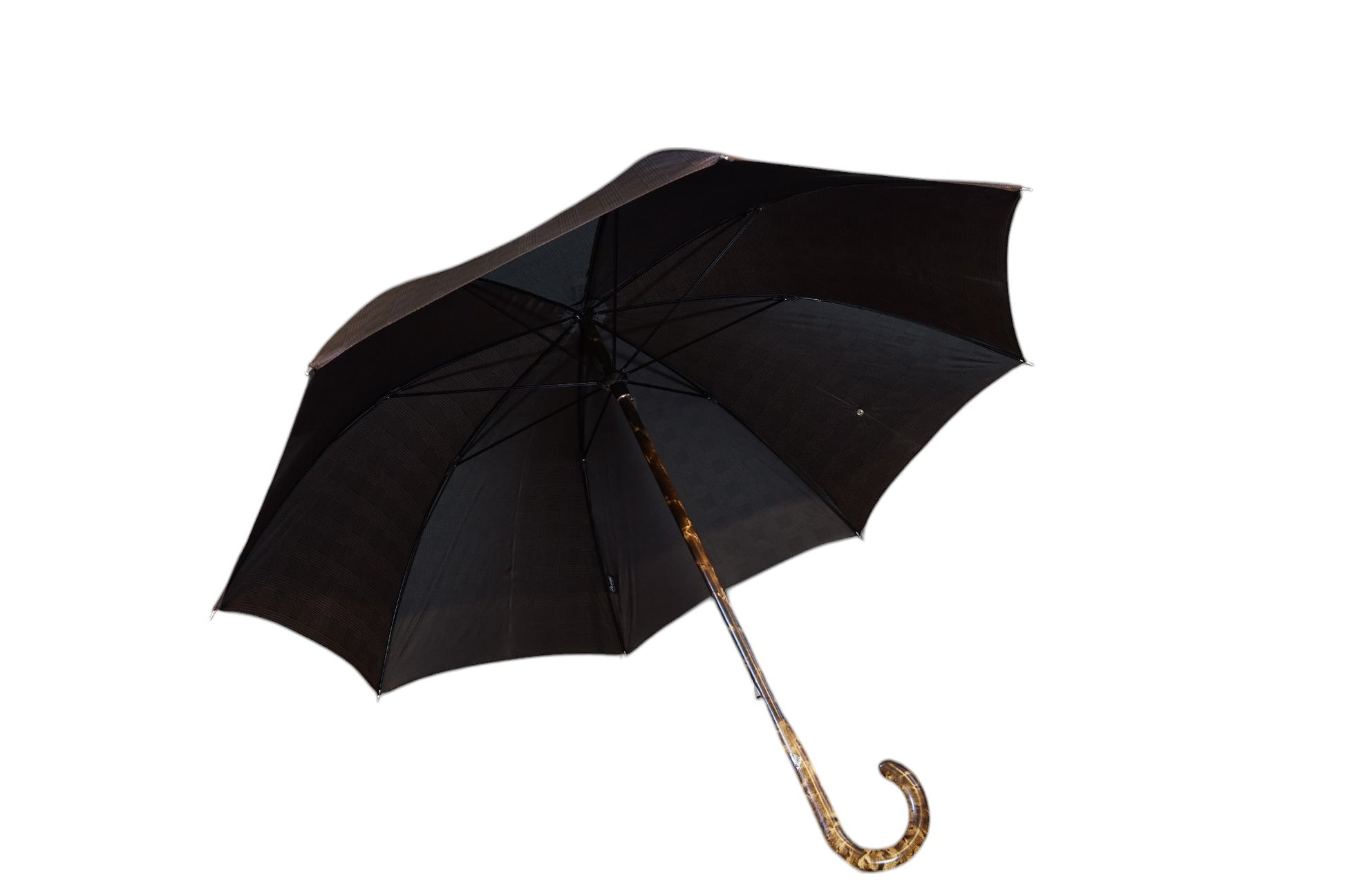 Brown Prince of Wales Pattern Hickory Wooden Stick Umbrella - The Bespoke Shop 