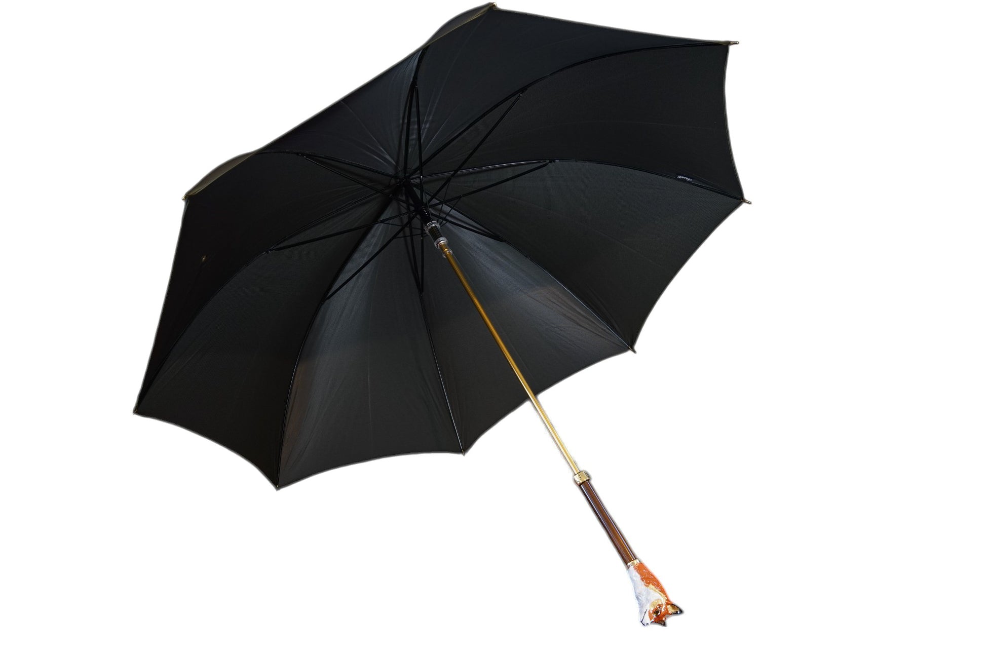 Olive green Enameled Brass Fox handle Umbrella - The Bespoke Shop 