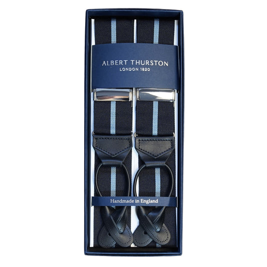 Albert Thurston - Navy & Light blue Striped Braces - The Bespoke Shop 