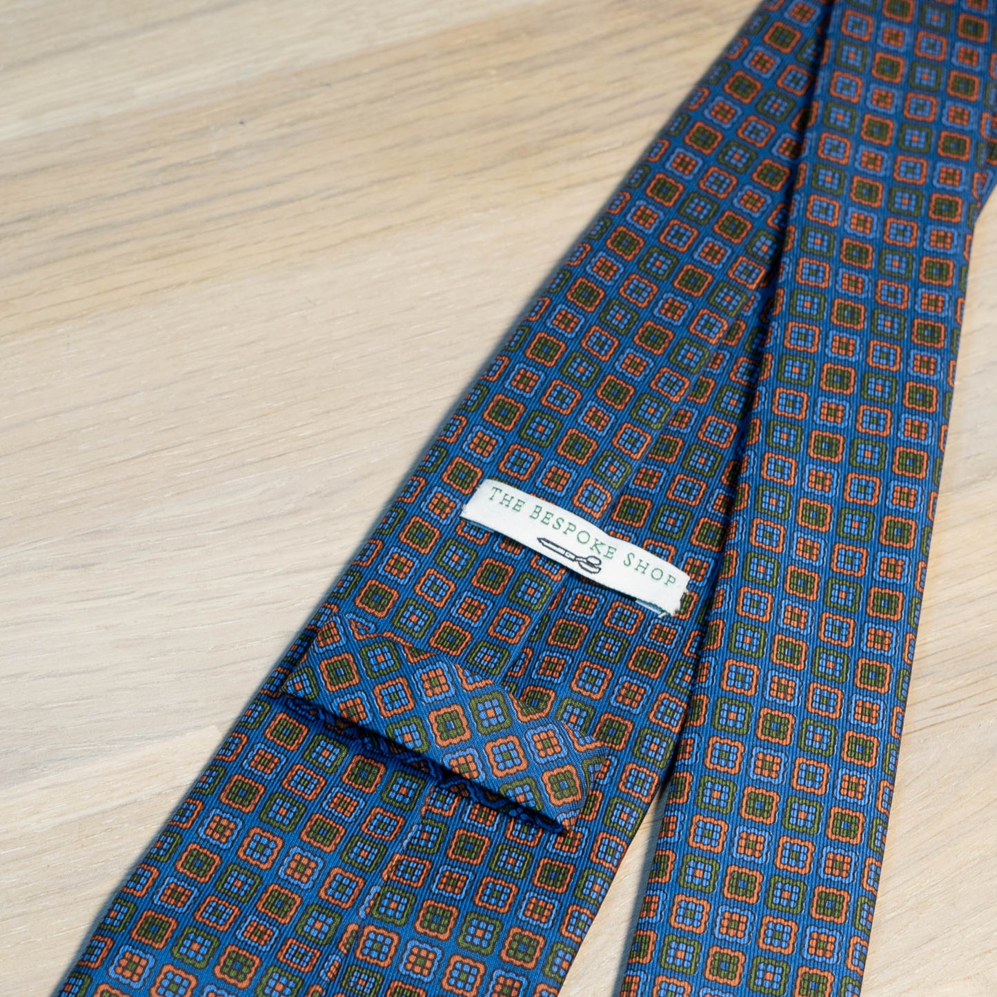 Blue/Orange Medallion Madder Silk Tie Untipped - The Bespoke Shop 