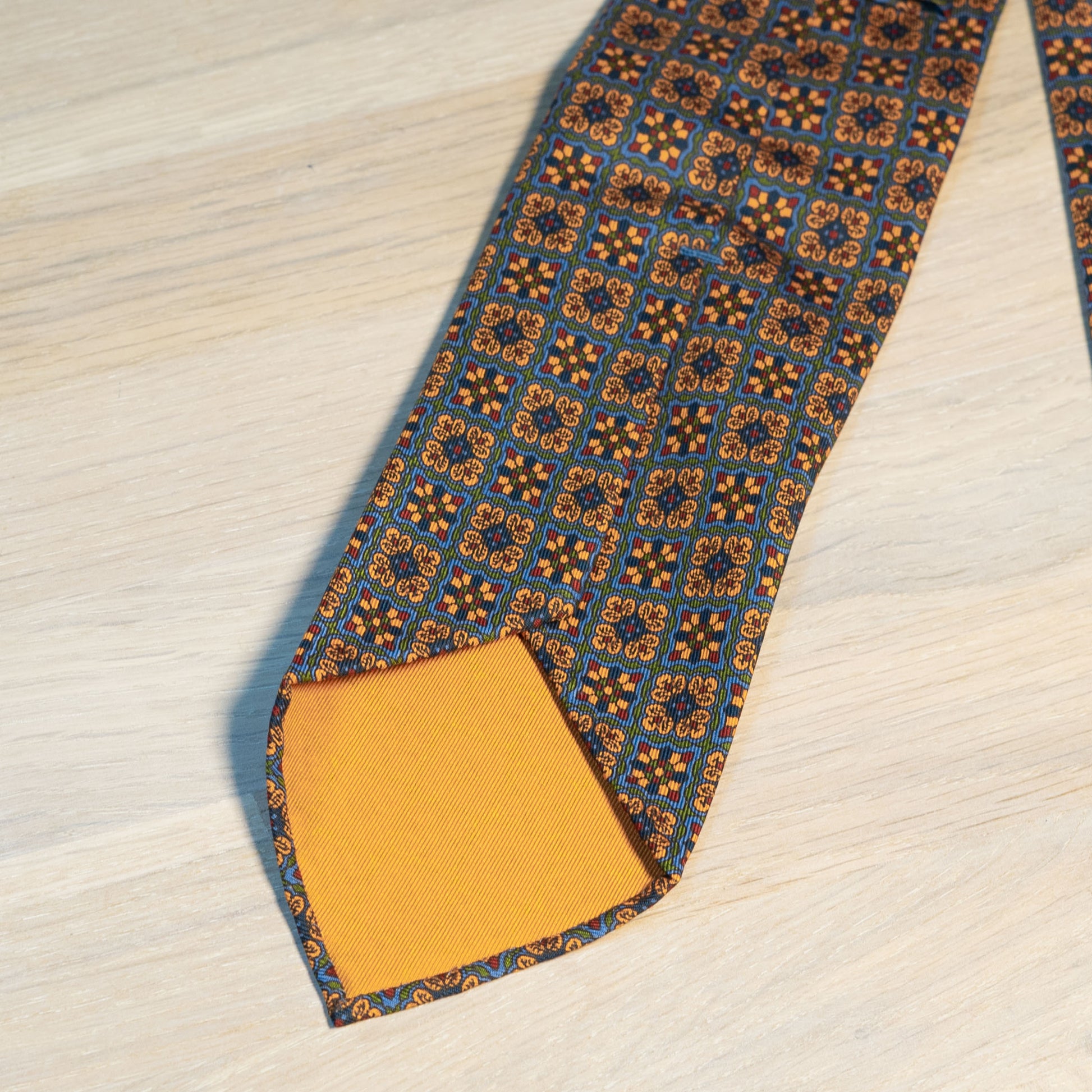 Orange/Green Medallion Madder Silk Tie Untipped - The Bespoke Shop 