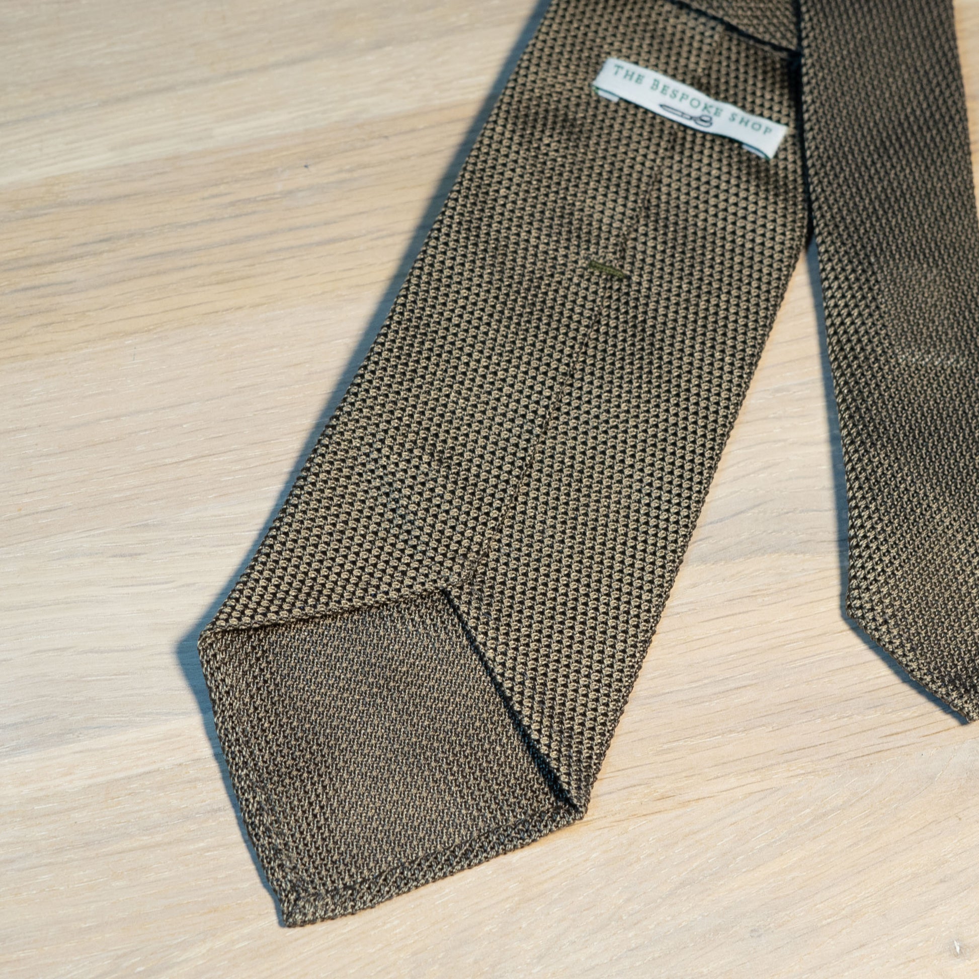 Light Olive Garza Fina Grenadine Silk Tie Untipped - The Bespoke Shop 