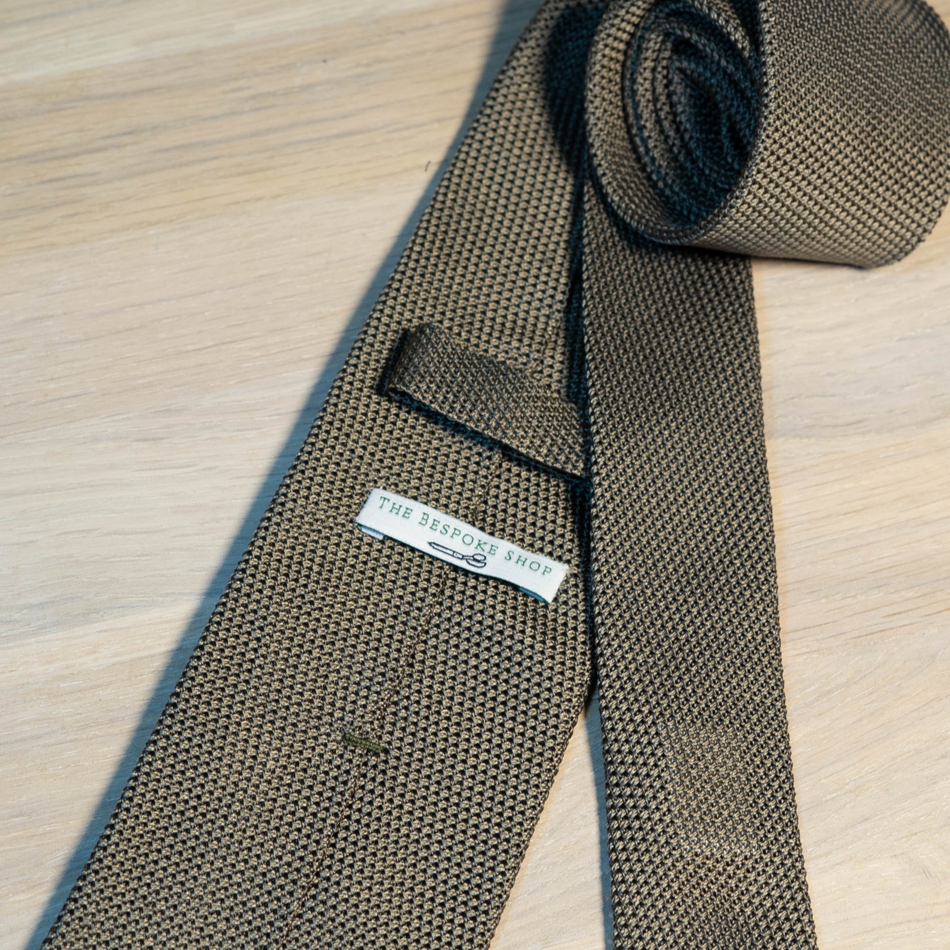 Light Olive Garza Fina Grenadine Silk Tie Untipped - The Bespoke Shop 