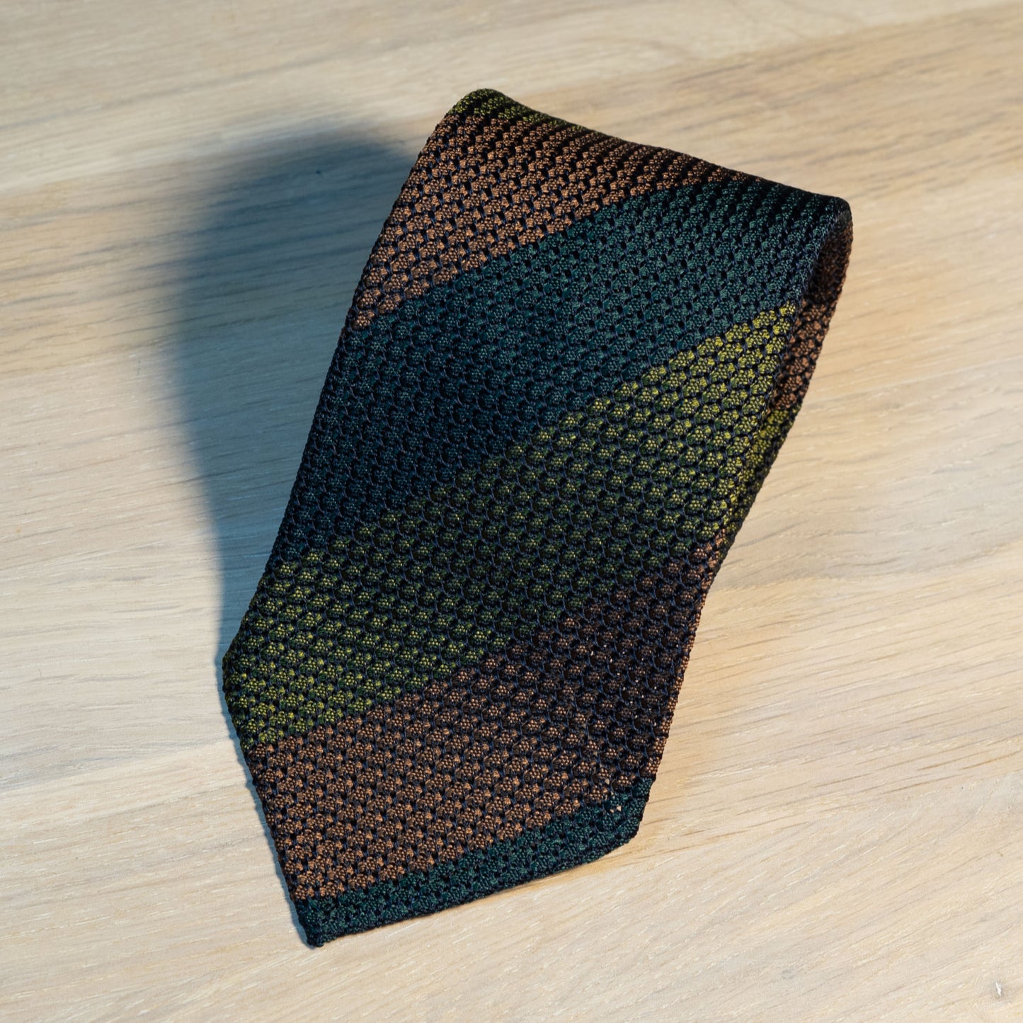 Green/navy/Brown Block Garza Fina Grenadine Silk Tie Untipped - The Bespoke Shop 