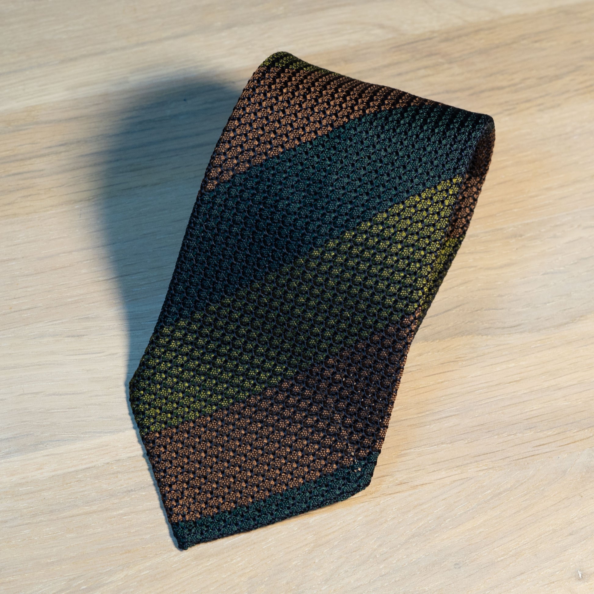 Green/navy/Brown Block Garza Fina Grenadine Silk Tie Untipped - The Bespoke Shop 
