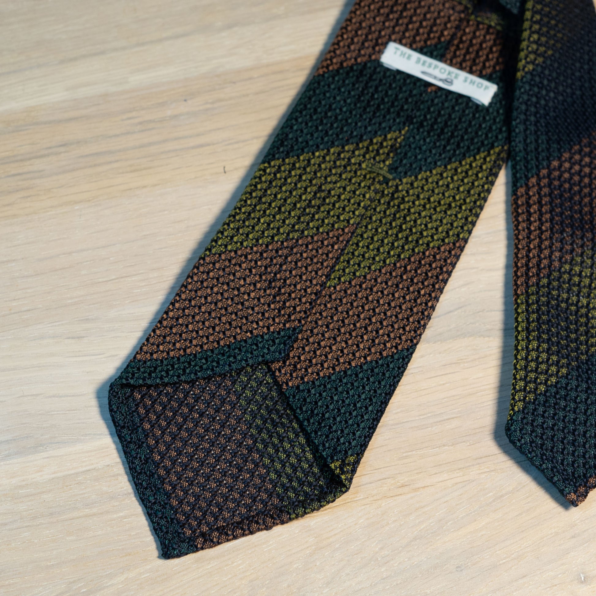 Green/navy/Brown Block Garza Fina Grenadine Silk Tie Untipped - The Bespoke Shop 