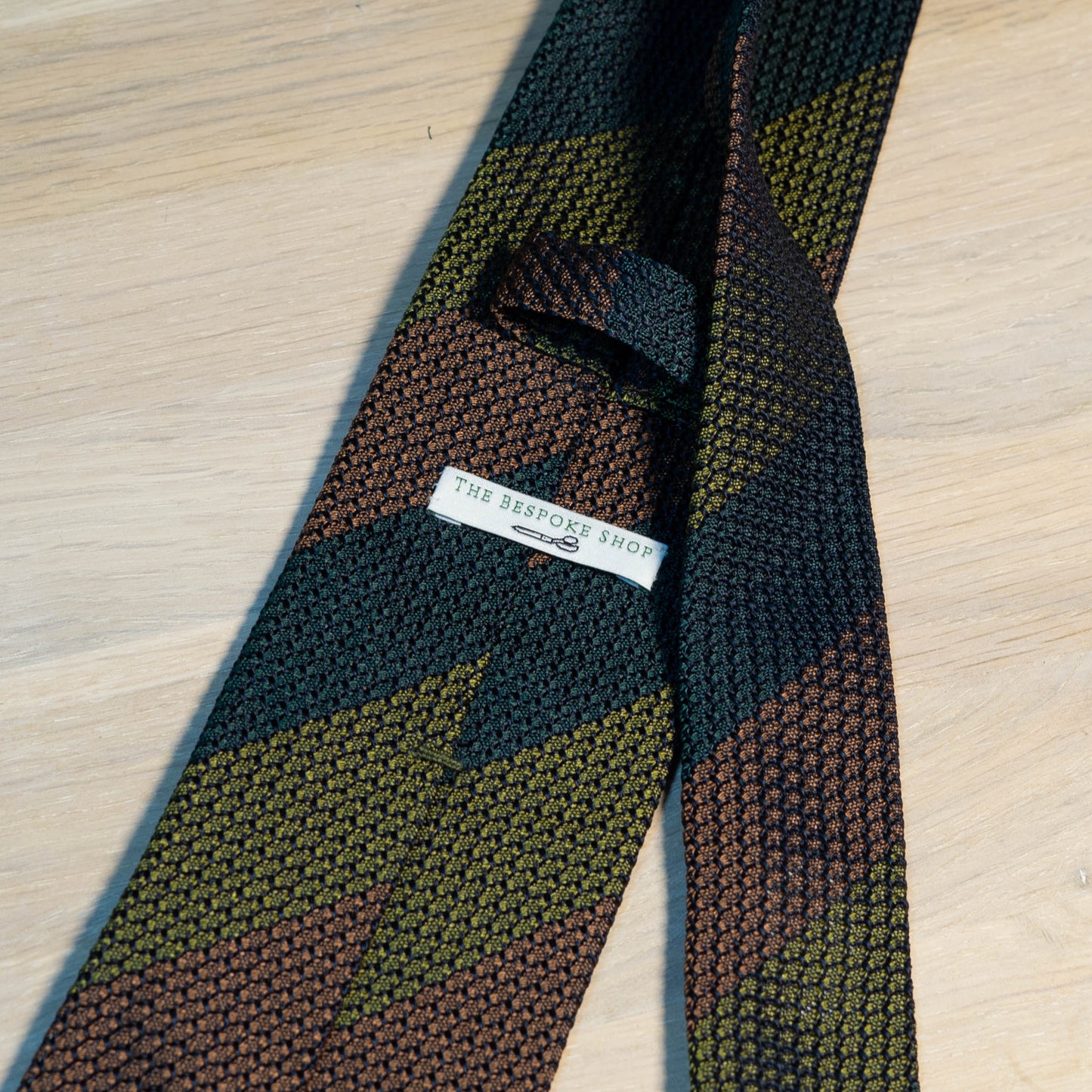 Green/navy/Brown Block Garza Fina Grenadine Silk Tie Untipped - The Bespoke Shop 