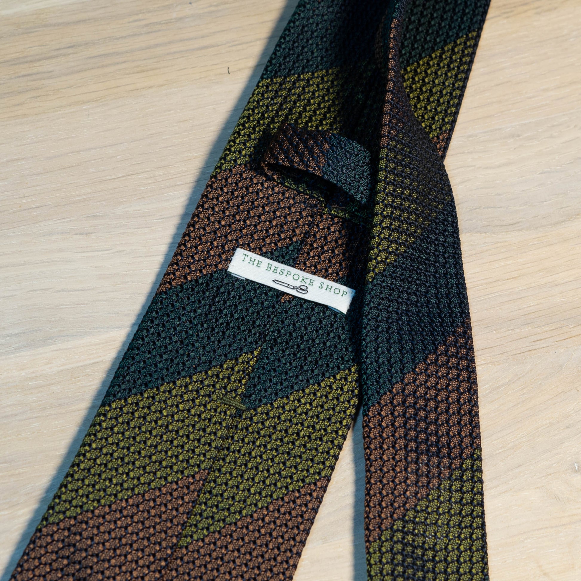 Green/navy/Brown Block Garza Fina Grenadine Silk Tie Untipped - The Bespoke Shop 