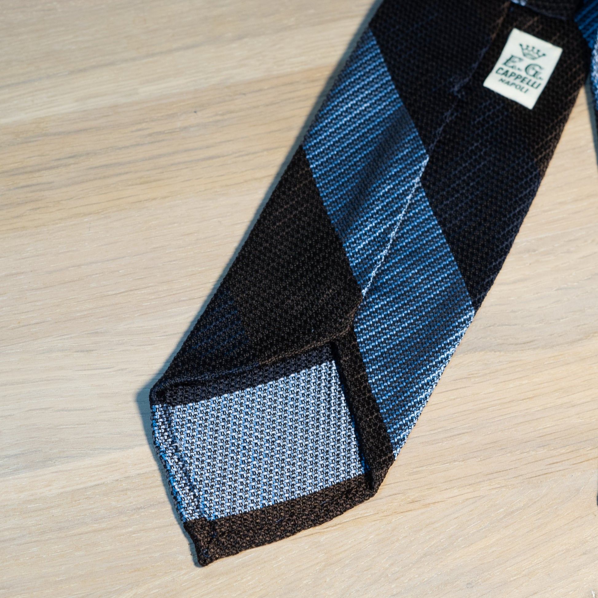 Brown Block Stripe Grenadine Garza Grossa Silk Tie - The Bespoke Shop 