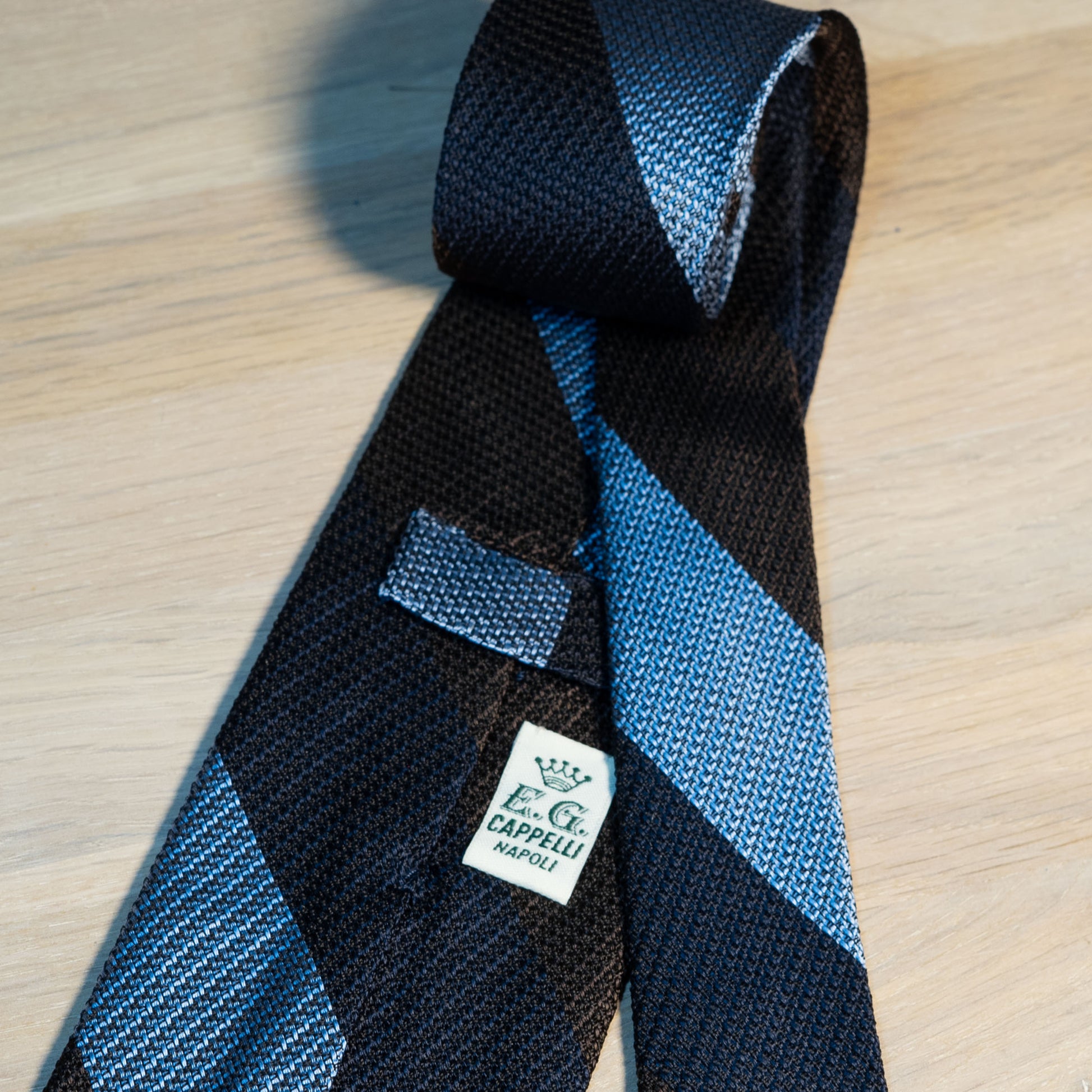 Brown Block Stripe Grenadine Garza Grossa Silk Tie - The Bespoke Shop 