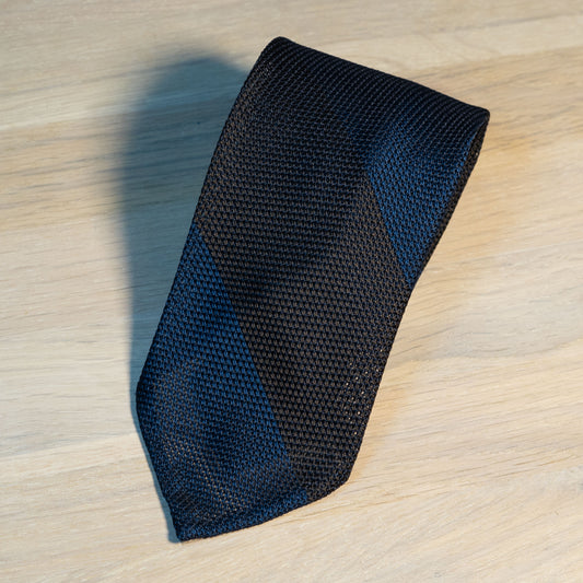 Navy/Brown Block Stripe Garza Fina Grenadine Silk Tie Untipped - The Bespoke Shop 