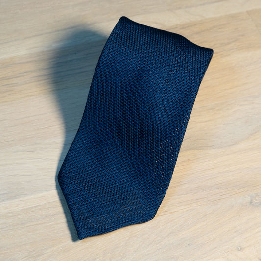 Navy Garza Fina Grenadine Silk Tie Untipped - The Bespoke Shop 