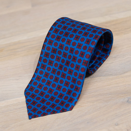 Blue/Red Medallion Madder Silk Tie Untipped - The Bespoke Shop 