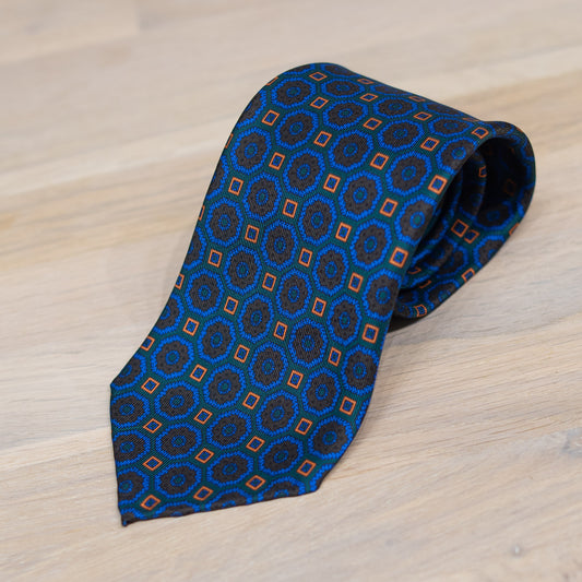 Green/Blue Medallion Madder Silk Tie Untipped - The Bespoke Shop 