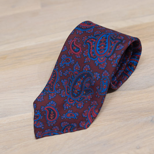 Brown/Blue Paisley Madder Silk Tie Untipped - The Bespoke Shop 