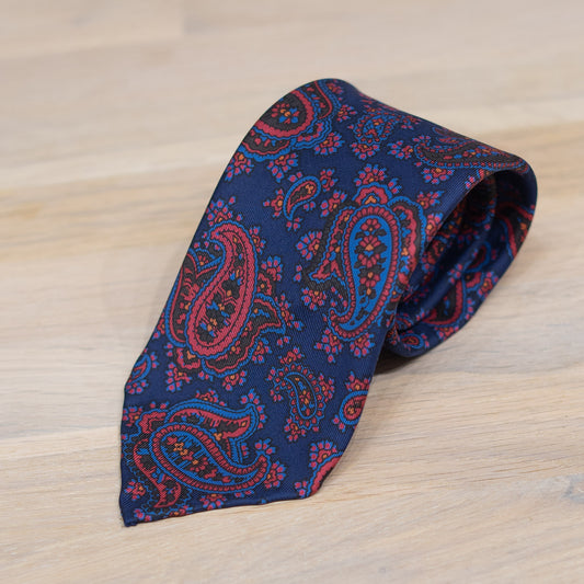 Navy/Red Paisley Madder Silk Tie Untipped - The Bespoke Shop 