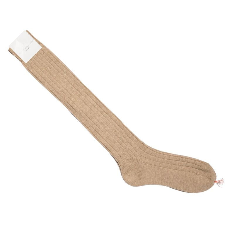 Beige Over The Calf Ribbed Cashmere/Wool Socks - The Bespoke Shop
