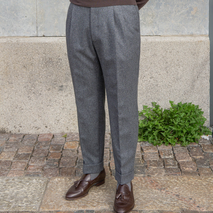 Mid-Grey Woollen Flannel Trousers - VBC - The Bespoke Shop 