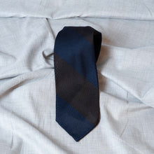 Load image into Gallery viewer, Navy/Brown Block Stripe Garza Fina Grenadine Silk Tie Untipped - The Bespoke Shop 
